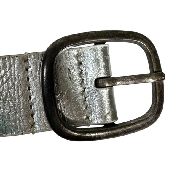 Floral Laser Cut Silver Metallic Leather Belt One Size Distressed Boho Western - Picture 4 of 6